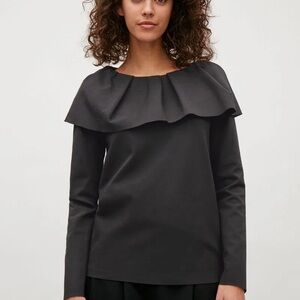 COS Ponte Knit Ruffle Neck Long Sleeve Top Career Casual Womens XS